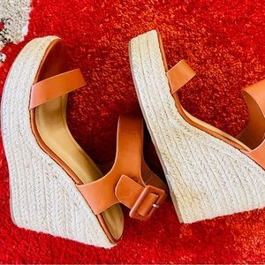 Tan Espadrille Wedge Heels Sandals